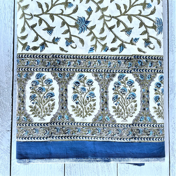 Hand Block Printed Tablecloth - Blue Ivy