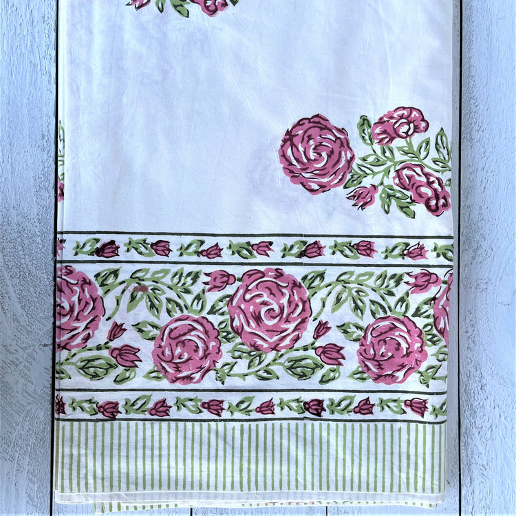 Hand Block Printed Tablecloth - Dusty Rose