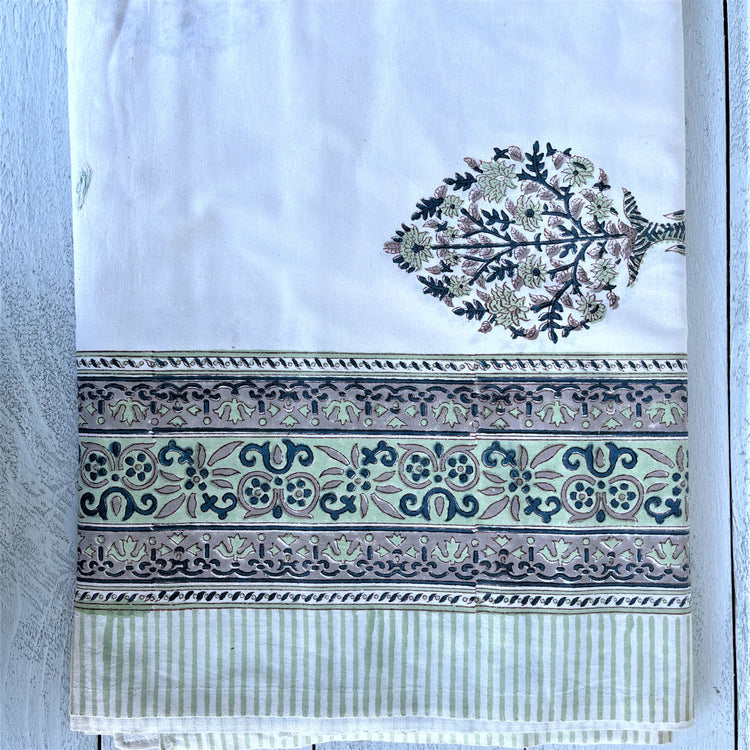 Hand Block Printed Tablecloth - Floral Topiary