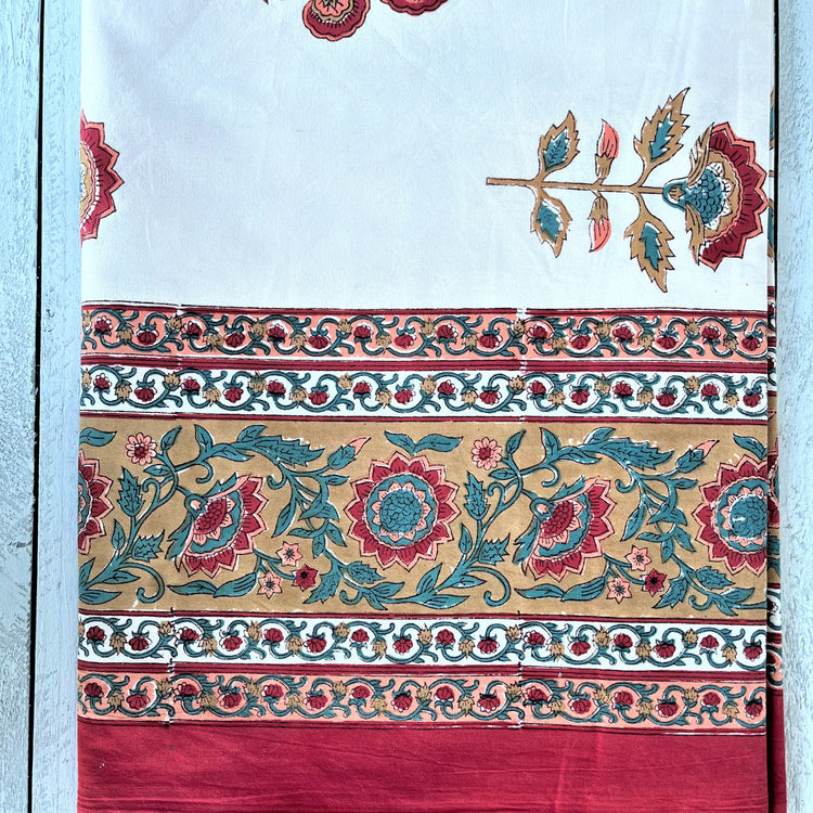 Hand Block Printed Tablecloth - Red Blossoms