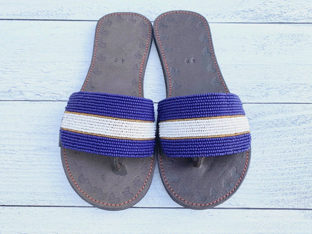 Blue & White Beaded Sandals