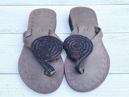 Black Beaded Sandals