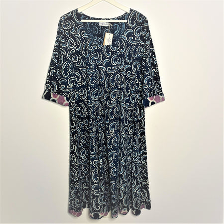 Crewneck Dress with Accent Cuffed Sleeves - 100% Cotton Hand Block Printed