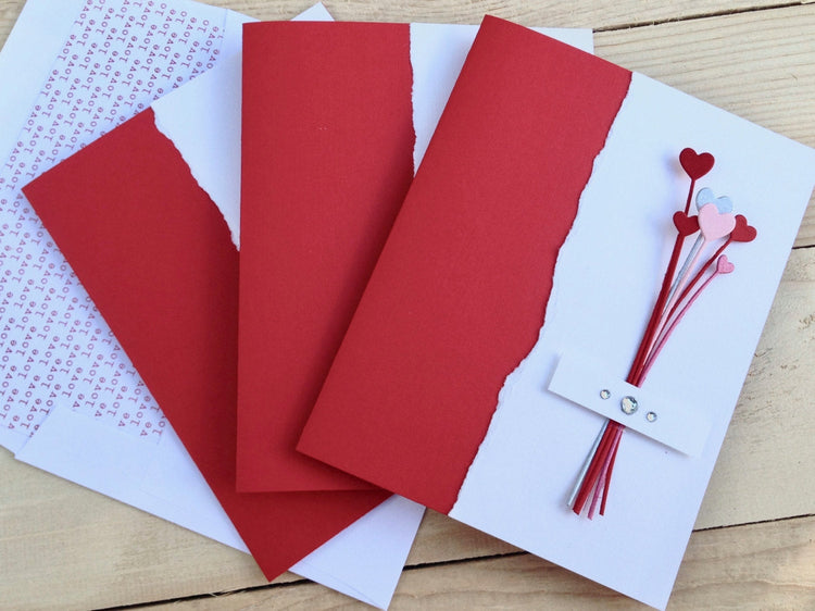 Modern Love Note Card, Valentines Cards, Note Card, Valentines Greeting Card, Wedding Note Card, Bouquet of Hearts, Love Cards, Set of 6