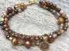 Tiger's Eye Bracelet - Three Strand Bracelet  - Om Charm - Tiger's Eye Jewelry - Women's Jewelry - Girlfriend's Gift - Brown Bracelet