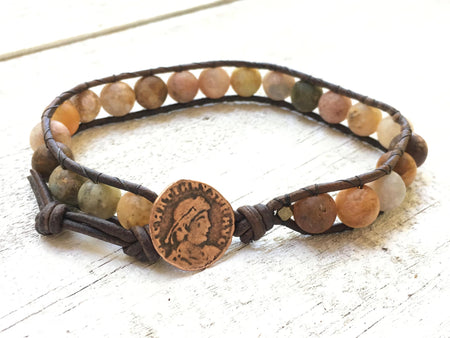 Matte Agate Bracelet - Matte Agate Wrap - Agate Bead Bracelet - Agate Jewelry - Brown Bracelet - Men's Jewelry - Boyfriend's  Gift