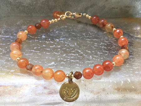 Carnelian Bracelet - Lotus Charm