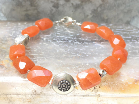 Carnelian Silver Charm Orange Bracelet