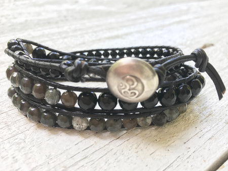 Onyx Agate Triple Wrap Bracelet