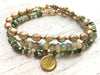 Chrysoprase and Gold Lotus Charm Bracelet