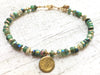 Chrysoprase and Gold Lotus Charm Bracelet