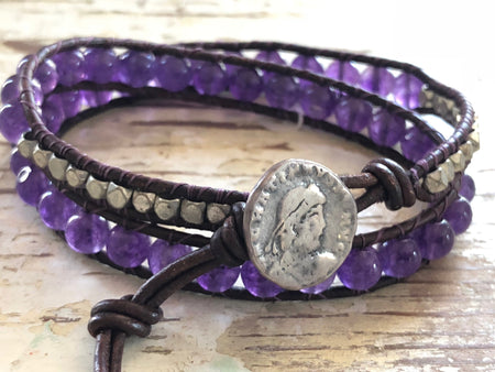 Amethyst Purple Double Wrap Bracelet