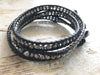 Pyrite Bracelet - Triple Black Leather Wrap - Pyrite Jewelry - Men's Jewelry - Women's Jewelry - Silver and Black - Boyfriend's Gift