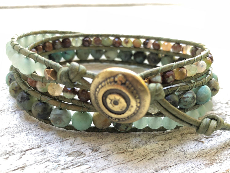 Jade Wrap Bracelet - Triple Wrap Bracelet - Jade Bracelet - Quartz Bracelet - Jasper Bracelet - Women's Jewelry - Girlfriend's Gift