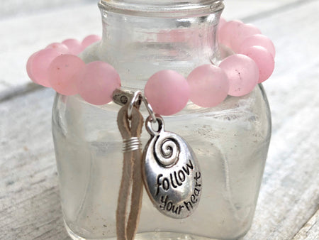 Pink Jade Bracelet - Jade Bracelet - Pink Bracelet - Pink Jade Jewelry - Follow Your Heart Charm - Girlfriend's Gift  - Women's Jewelry