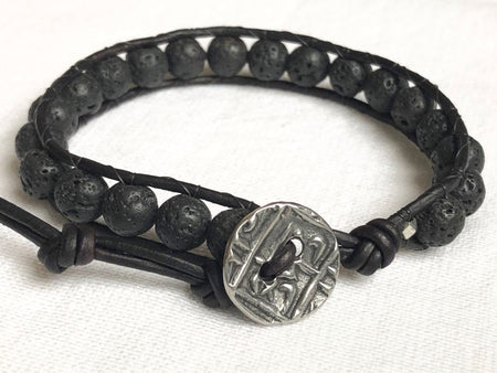 Black Lava Leather Wrap Bracelet