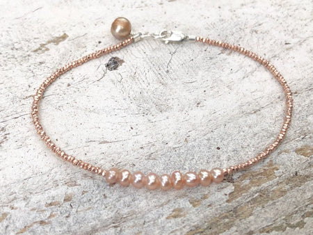 Pearl Bracelet - Pearl Jewelry - June Birthstone  - Rose Gold Bracelet - Women's Bracelet - Champagne Pearls - Girlfriend's Gift