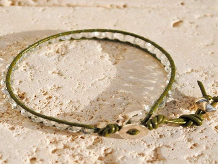 Moonstone Bracelet - Moonstone Jewelry - Silver Button - Women's Jewelry - Girlfriend's Gift - Men's Jewelry - Green Bracelet -Wrap Bracelet