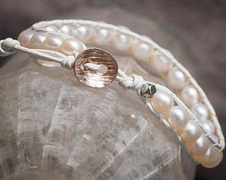Pearl Bracelet - White  Leather Wrap - Pearl Jewelry - White Bracelet - June Birthstone - Girlfriend's Gift -Wedding Jewelry-Women's Jewelry